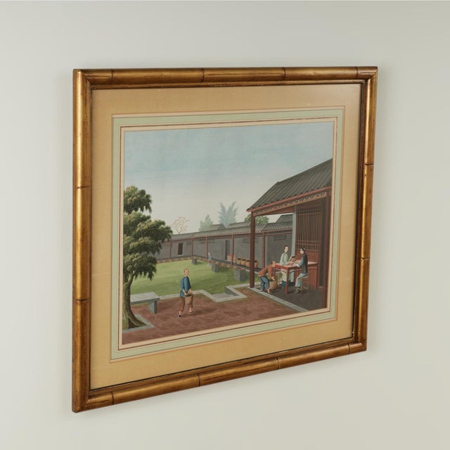 Transporting 19th century Chinese gouache painting on paper, executed in a traditional style with figures sorting tea...