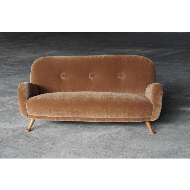 3-Seater Sofa from Berga Mobler with Brown Mohair Upholstery from Pierre Frey, Denmark, 1940s, in Very Good conditions....