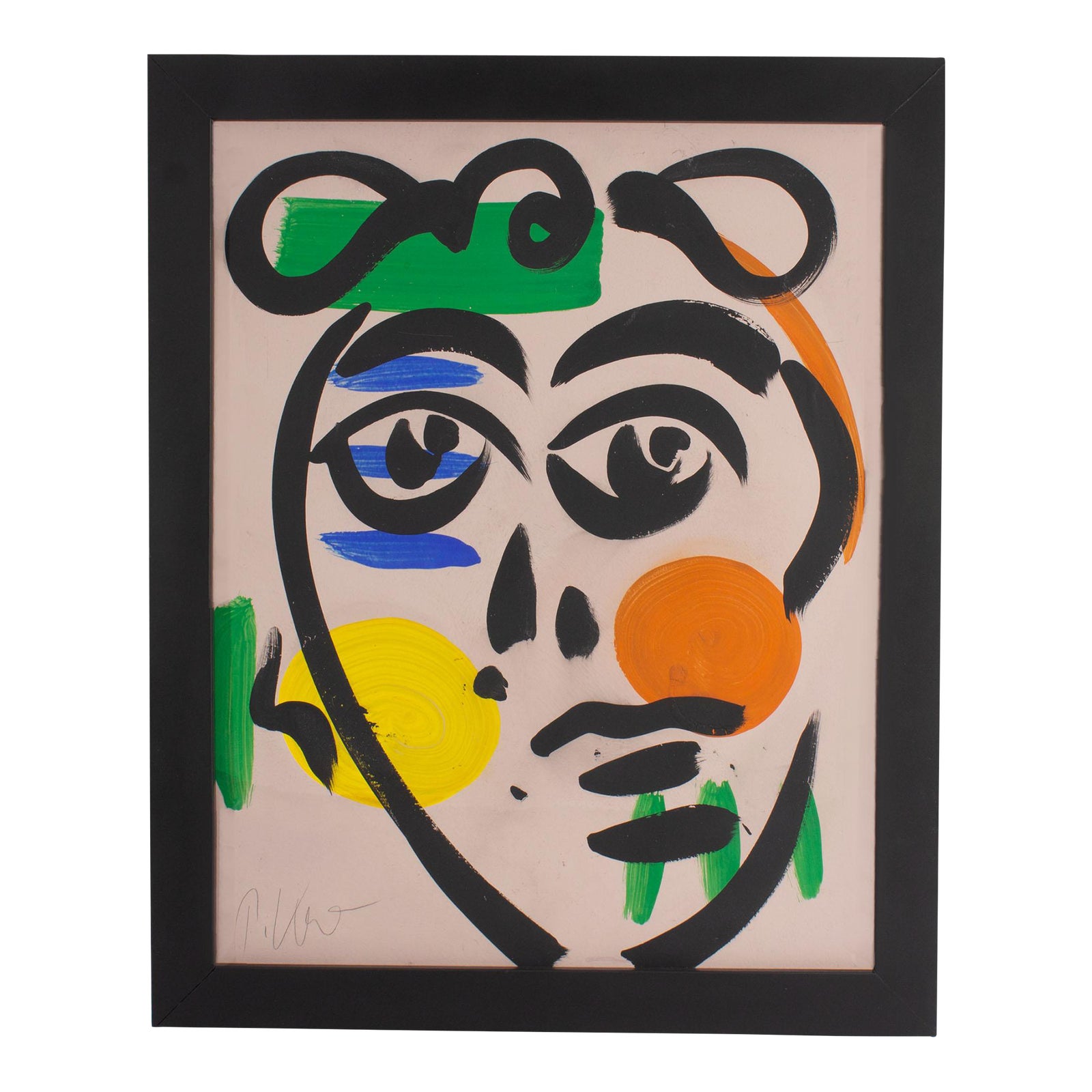 Abstract Portrait Tempera Painting Signed by Artist Peter Keil Chairish