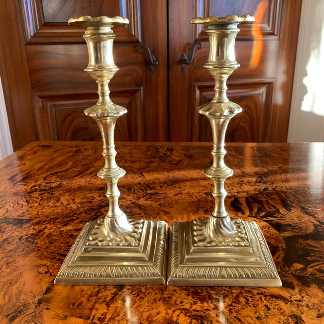 Pair of Antique Georgian Brass Candlesticks For Sale - Image 6 of 10