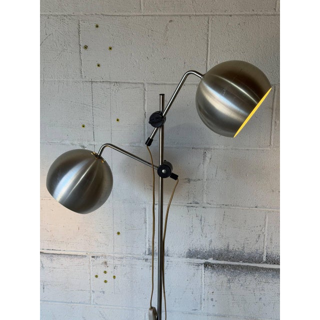 1970s Mid-Century Modern Brushed Steel Dual Globe Floor Lamp For Sale - Image 9 of 12