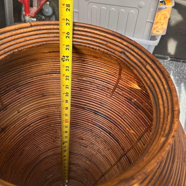 Monumental Vintage Pencil Reed Rattan Floor Vase, 27" For Sale - Image 4 of 4