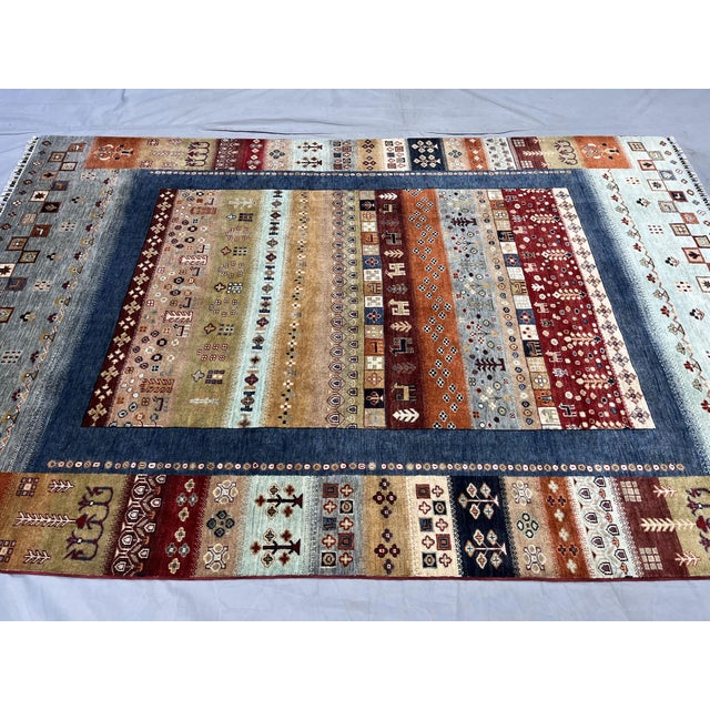 Blue & Rust Afghan Sultani Pictorial Wool Rug, Natural Dye Khorjin ...