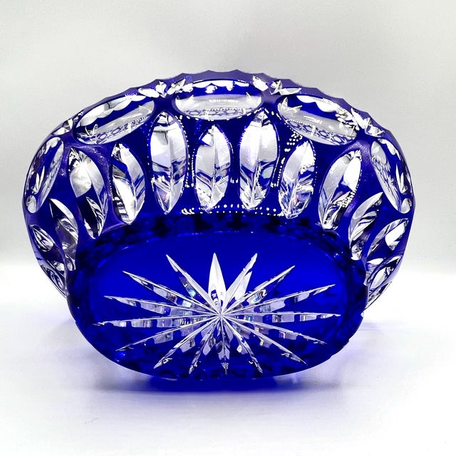 Vintage Crystal Basket Bowl in Cobalt Blue, 1960s For Sale - Image 12 of 13