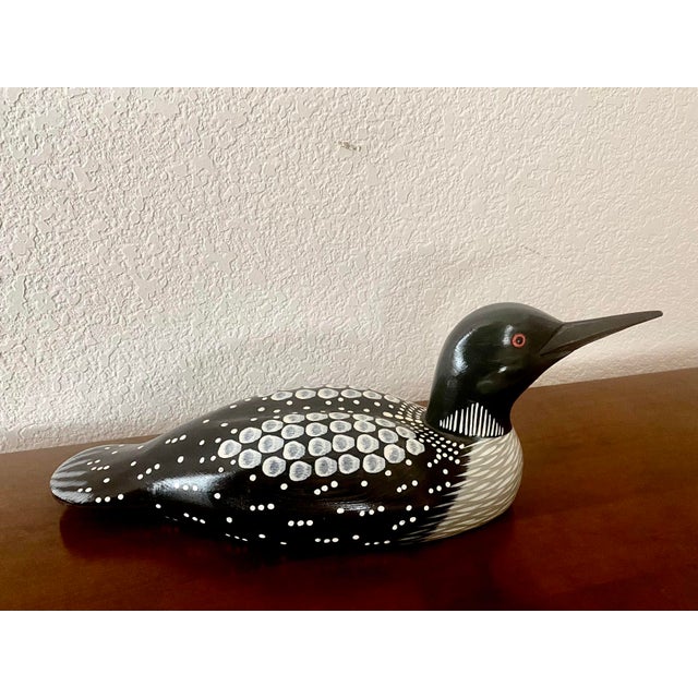 Vintage Folk Art Statue Loon L. L. Bean Carved Wood Vintage Stunningly Exquisite Waterfowl Wooden Decorative Decoy Folk Art Statue Mint Condition For Sale - Image 15 of 18