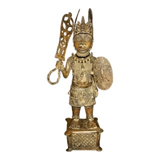 Mid 20th Century Benin Bronze Warrior Figure – Edo People, Nigeria For Sale