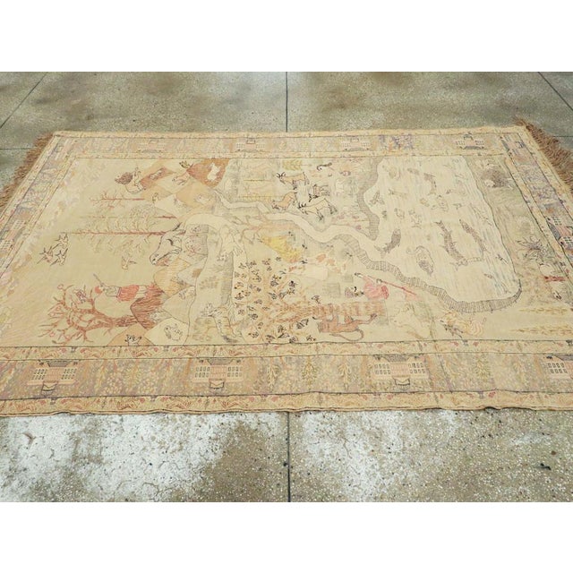 Ivory Galerie Shabab Collection Mid-20th Century Handmade Turkish Kayseri Pictorial Accent Rug, Circa 1930 For Sale - Image 8 of 10