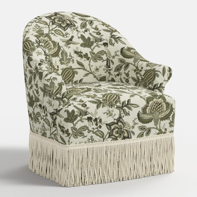 Wood Cecile Ivory Fringe Swivel Chair in Prairie Floral Light Green For Sale - Image 7 of 7