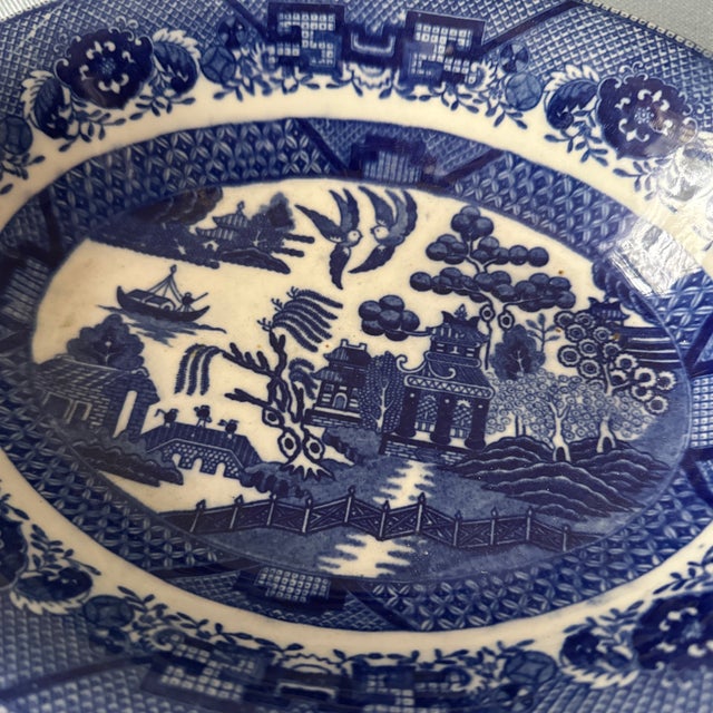 Rustic European 1930s Blue Willow Serving Bowl For Sale - Image 3 of 6