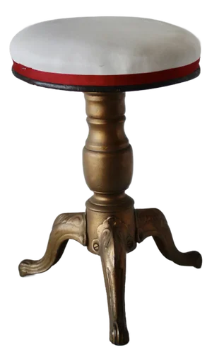 Early 20th Century Vintage Victorian Style Cast Metal Copper Finish Faux Leather Padded Upholstered Adjustable Height Stool