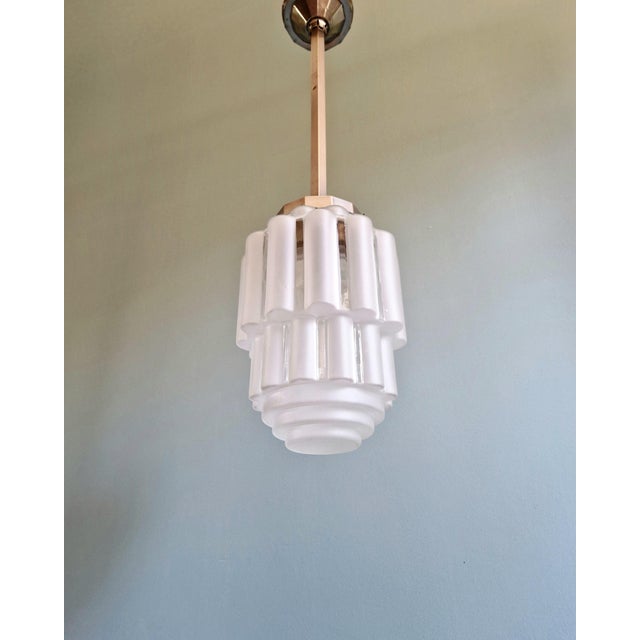 Art Deco Skyscraper Pendant Light in Frosted Glass, 1930s For Sale - Image 3 of 12