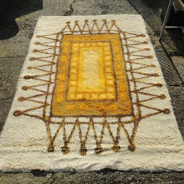 Large Orange, Yellow and Brown Shag Pile Rug attributed to Ege Axminster, Denmark, 1970s For Sale - Image 11 of 13