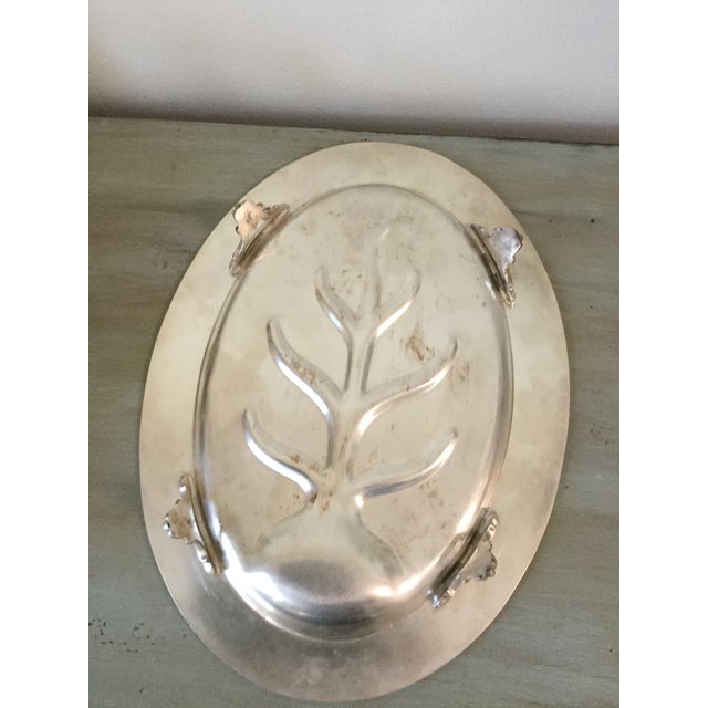 Metal Vintage Oval Footed Silver on Cooper Tray For Sale - Image 7 of 10