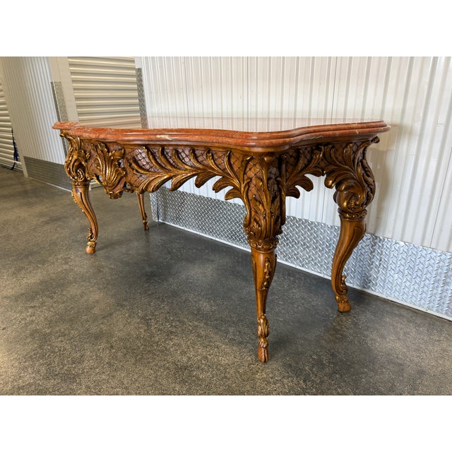 French Large William Switzer Louis 16th Rouge Marble Top Console Table For Sale - Image 3 of 18