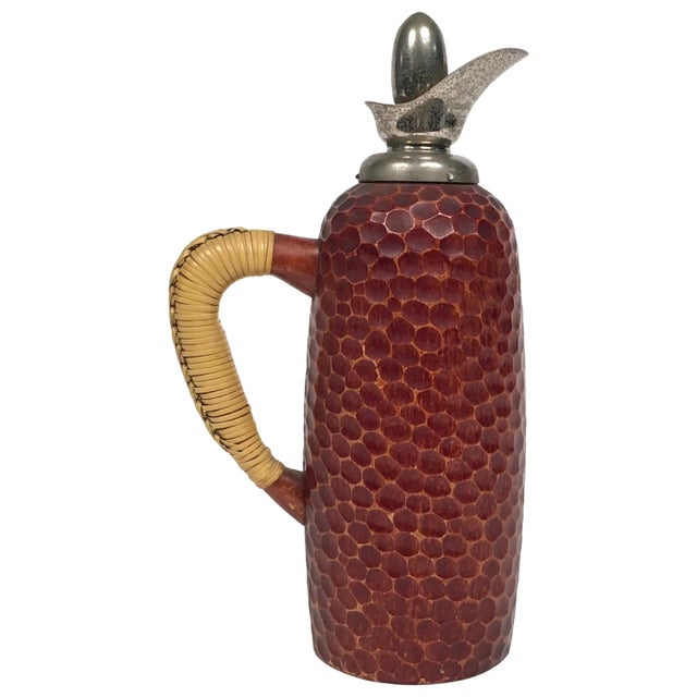 Wood, Chrome & Wicker Thermos Decanter by Aldo Tura for Macabo Milano, Italy For Sale - Image 6 of 6