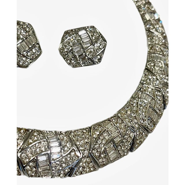 Mid 20th Century Ciner Style Sparkly Pavé Choker and Earring Set For Sale - Image 5 of 12