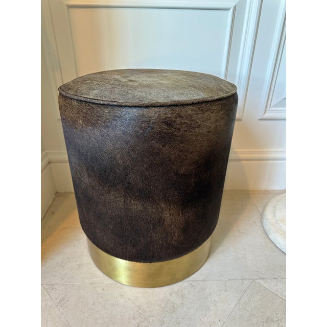 Vintage Hair-on-Hide & Brass Plinth Stool /Ottoman by Arteriors For Sale In Los Angeles - Image 6 of 11