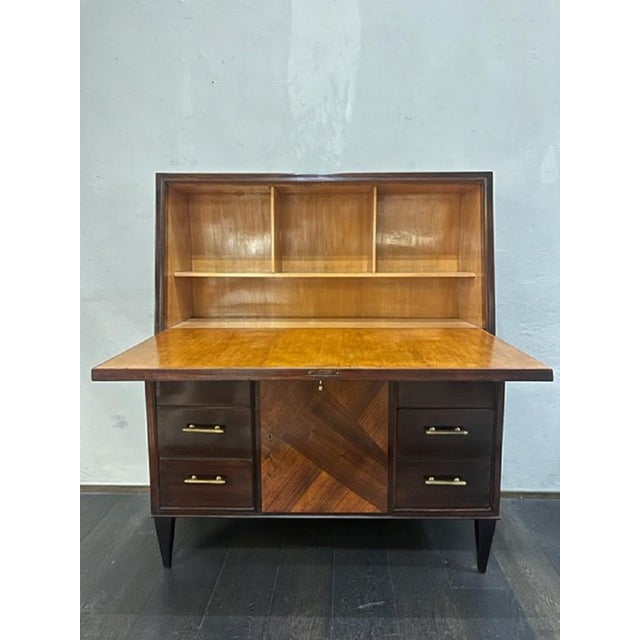 Mid-Century Modern Vintage Flap Sideboard with Walnut Inlays, 1950s For Sale - Image 3 of 5