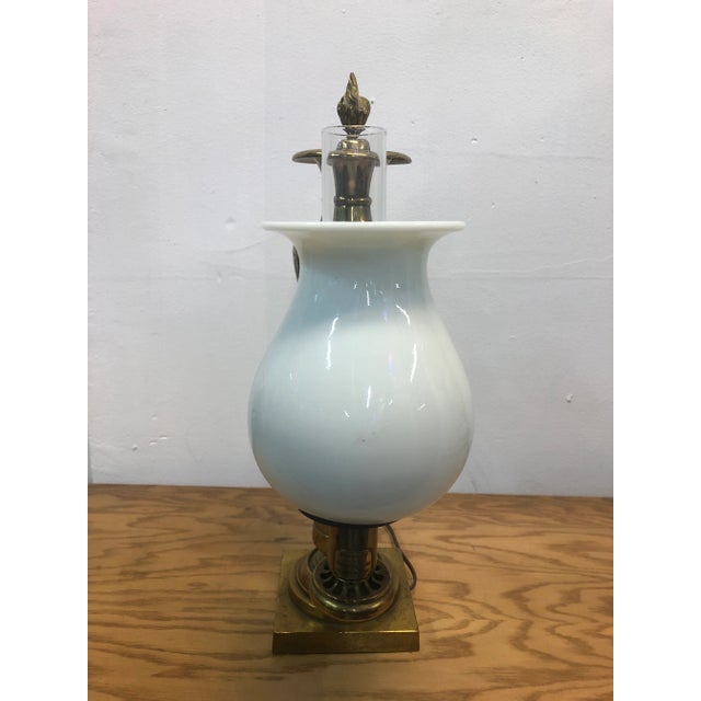 1950s 1950s Circa Argand Brass Glass Lamp For Sale - Image 5 of 11