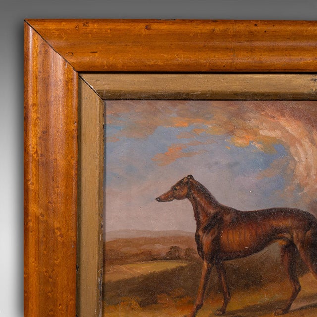 Late 19th Century Small Antique Greyhound Painting, Oil on Board, Maple Frame, Dog Art, Victorian For Sale - Image 5 of 8
