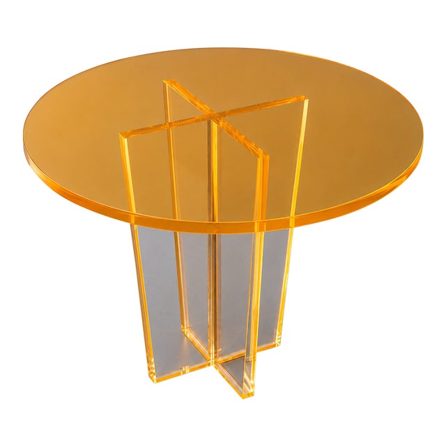 Transparent Neon Orange Lucite Dining Table For Sale
