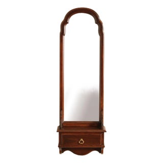 1980s Ethan Allen Queen Anne Style Cherry Console Wall Mirror with Drawer For Sale