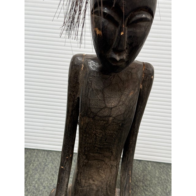 Late 20th Century African Male + Female Figure Carved Sculptures, Pair For Sale - Image 4 of 12
