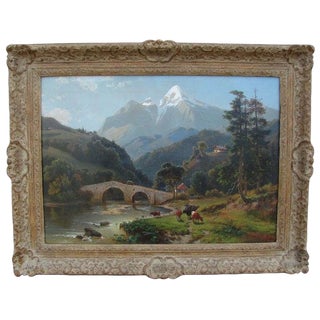Late 19th Century Vintage Alpine Landscape Oil Painting by Jacobus Nicolaus Tjarda Van Starckenborgh For Sale
