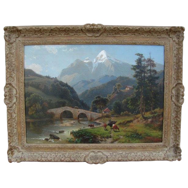 Late 19th Century Vintage Alpine Landscape Oil Painting by Jacobus Nicolaus Tjarda Van Starckenborgh For Sale