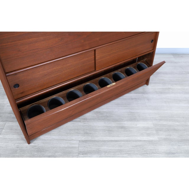 Mid-Century Modern Walnut Drop-Front Dry Bar Cabinet With Shelving For Sale In Los Angeles - Image 6 of 13
