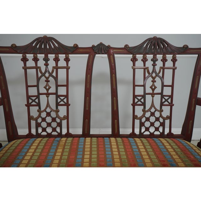 Chinese Chippendale Style Painted Finish Settee Bench For Sale - Image 4 of 18