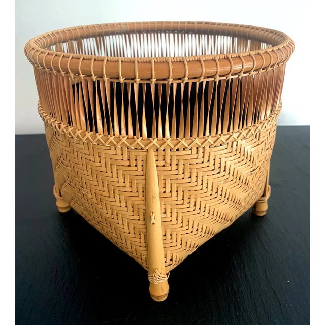 Tan Japanese Bamboo Basket by Higashi Takesonosai For Sale - Image 8 of 13