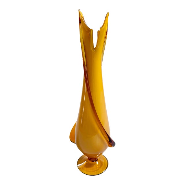 Mid 20th Century Empoli Art Glass Swung Vase Honey Amber, Cristalleria Fratelli Betti For Sale