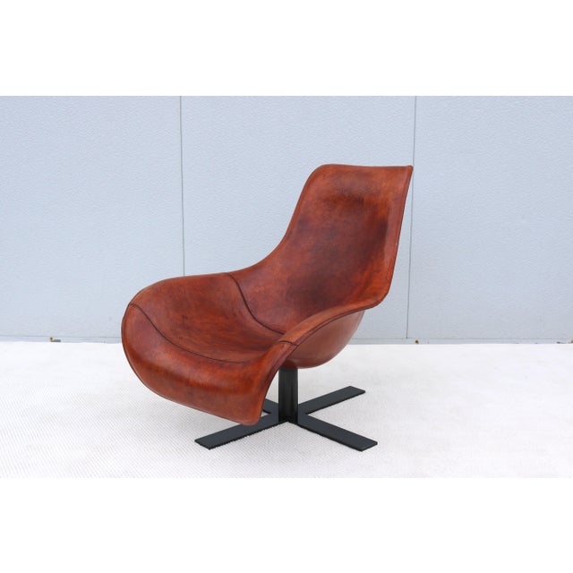 B&B Italia Antonio Citterio for B&b Italia Patinated Cognac Leather Mart Swivel Armchair For Sale - Image 4 of 18
