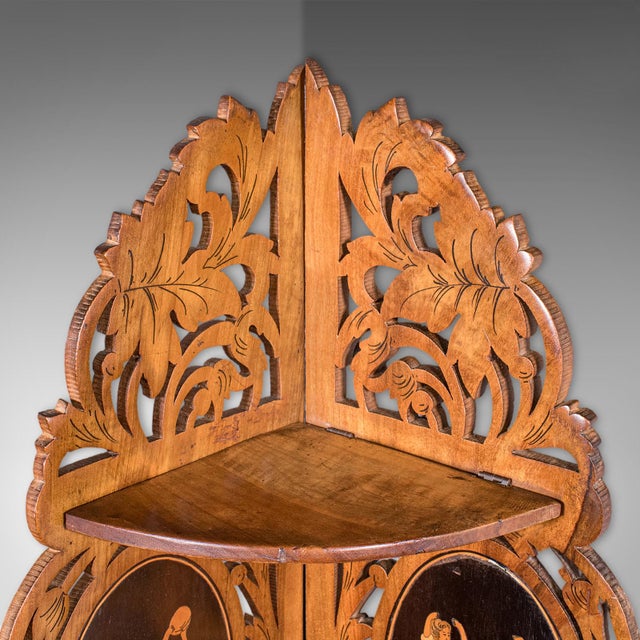 1900 - 1909 Antique Sorrentoware Corner Display Shelf, Italian, Walnut, Whatnot, Victorian For Sale - Image 5 of 9