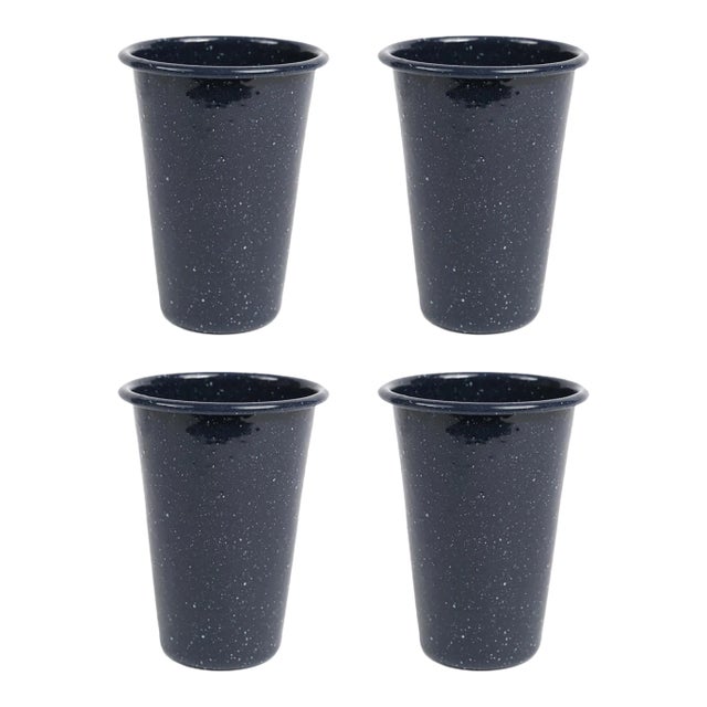 Crow Canyon Home Enamelware, Stinson Speckle 14 oz. Tumblers in Navy - Set of 4 For Sale