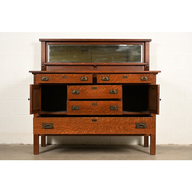 Early 20th Century Stickley Brothers Style Antique Mission Oak Arts & Crafts Sideboard or Bar Cabinet, Circa 1910 For Sale - Image 5 of 16