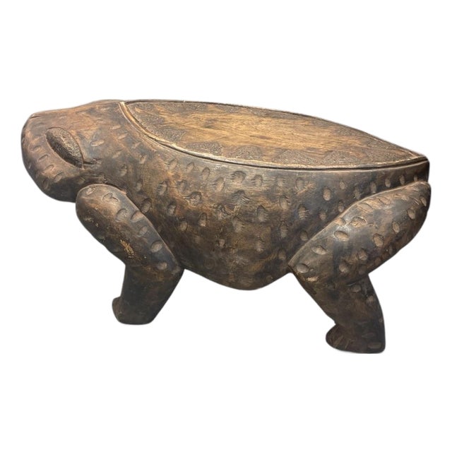 Vintage African Hand-Carved Toad Stool - Sculptural Tribal Wood Accent For Sale
