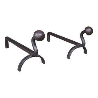 Pair of Antique Andirons, English, Wrought Iron, Fire Dog, Blacksmith, Victorian For Sale