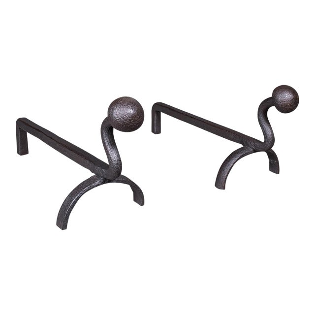Pair of Antique Andirons, English, Wrought Iron, Fire Dog, Blacksmith, Victorian For Sale