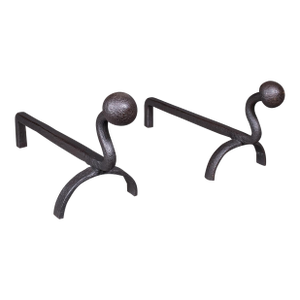 Pair of Antique Andirons, English, Wrought Iron, Fire Dog, Blacksmith, Victorian