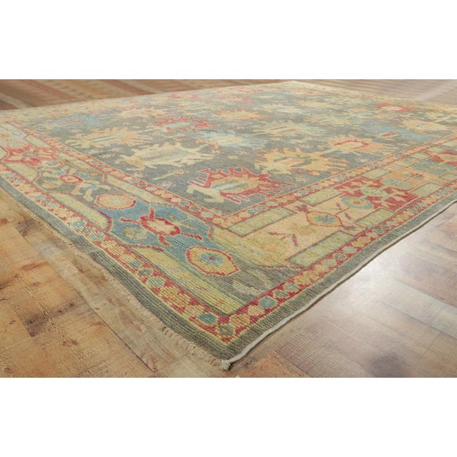 Textile Colorful Gray Vintage Modern Oushak Rug - 09'00 X 12'04 For Sale - Image 7 of 9