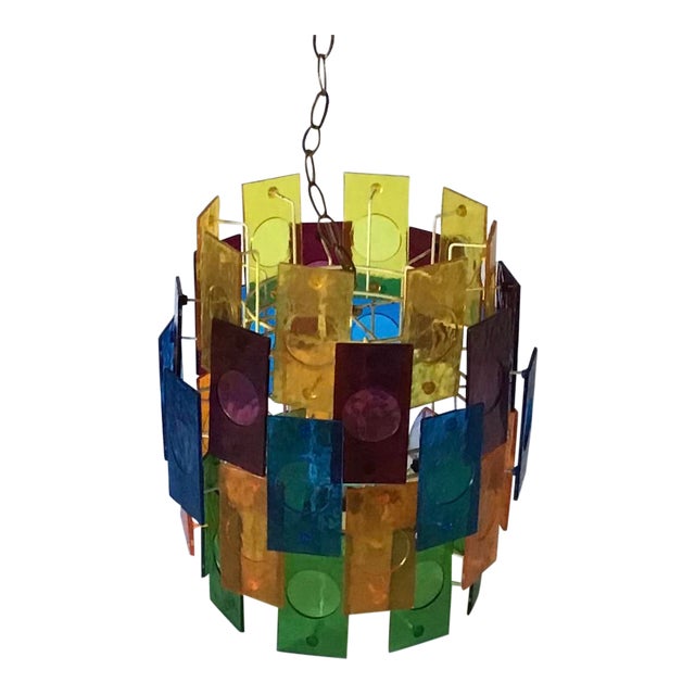 Mid Century 5 Tier Lucite Panel Light Swag Multicolor Hanging Lamp Chandelier 1960’s For Sale