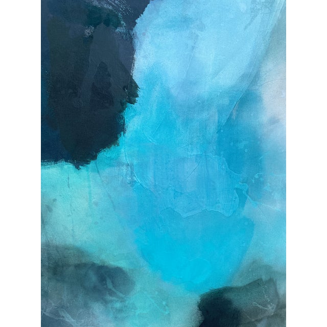 Forest Green “I Lose Myself” Lyrical Abstract Painting in Moody Blues & Earthy Greens by Stacey Warnix For Sale - Image 8 of 14