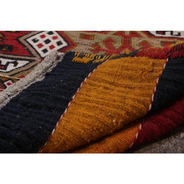 Red Antique Kurdish Rug Gold Red Striped Geometric Pattern For Sale - Image 8 of 8