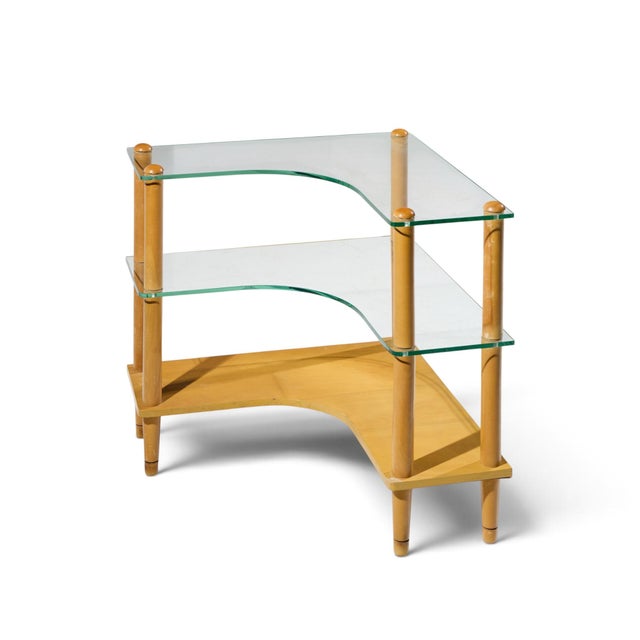 Mid-Century Modern Gilbert Rohde Style Mid Century Glass and Walnut Corner Table For Sale - Image 3 of 7
