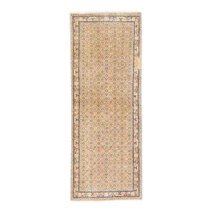 1960s Vintage Distressed Handmade Floral Beige Wool Runner