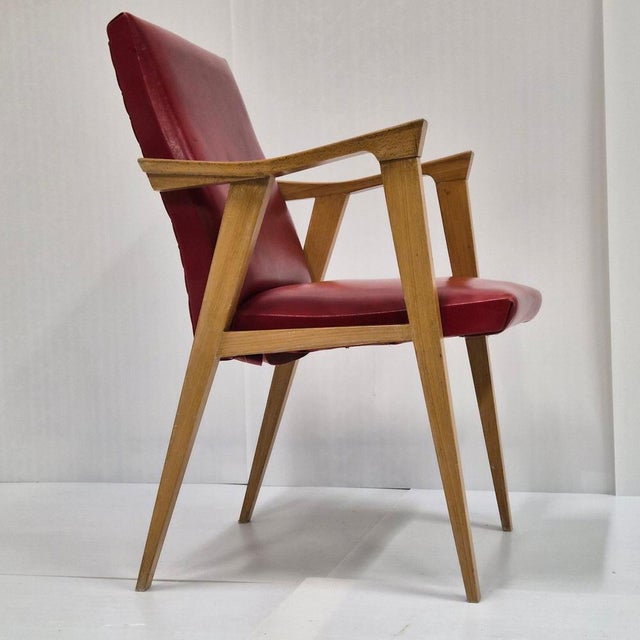 Vintage Armchair with Compass Legs in Beech and Vinyl, 1950s For Sale - Image 4 of 15
