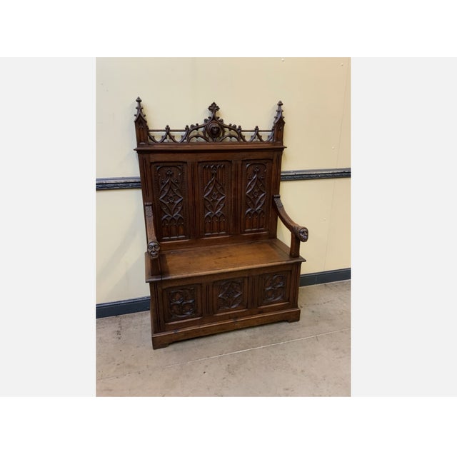 Brown Antique Neo-Gothic Sensational Chest Bench, 1880 For Sale - Image 8 of 14