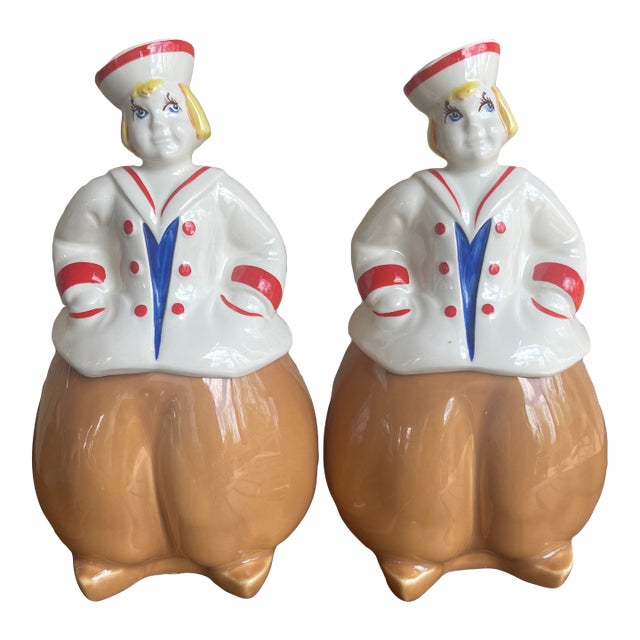 Art Deco Pottery Guild “Happy Jack” Sailor Boy Cookie Jars - Pair For Sale